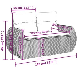 vidaXL Divano da Giardino con Cuscini 2 Posti Grigio in Polyrattan