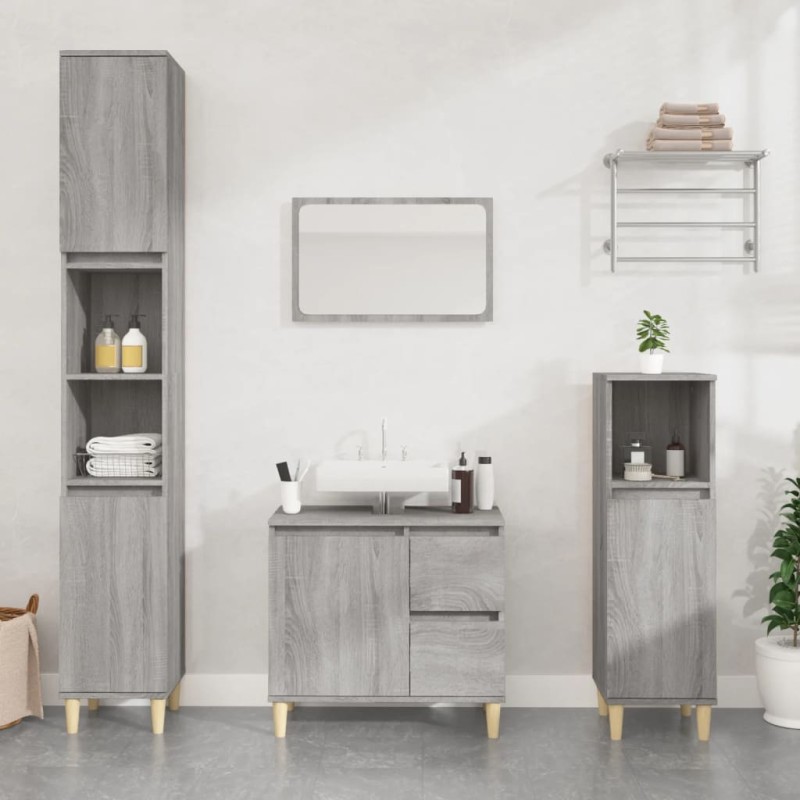    Set Mobili da Bagno 3 pz Grigio Sonoma in Legno ingegnerizzato