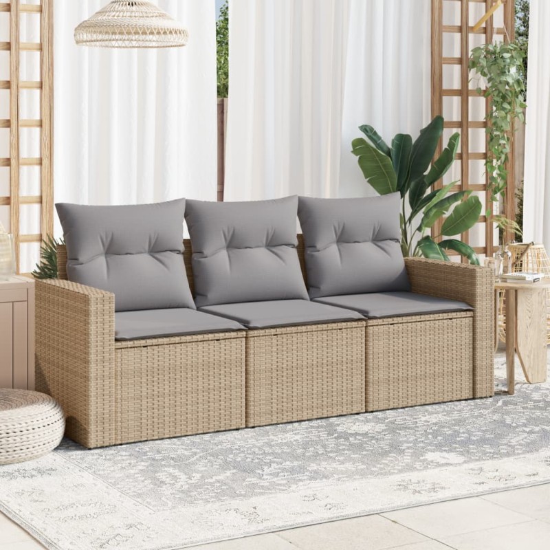 vidaXL Set Divano da Giardino 3 pz con Cuscini Beige in Polyrattan