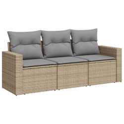 vidaXL Set Divano da Giardino 3 pz con Cuscini Beige in Polyrattan