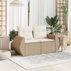 vidaXL Divano da Giardino con Cuscini a 2 Posti Beige in Polyrattan