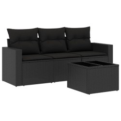 vidaXL Set Divani da Giardino 4 pz con Cuscini Nero in Polyrattan