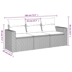 vidaXL Set Divani da Giardino 3 pz con Cuscini Grigio in Polyrattan