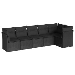 vidaXL Set Divano da Giardino 6 pz con Cuscini Nero in Polyrattan