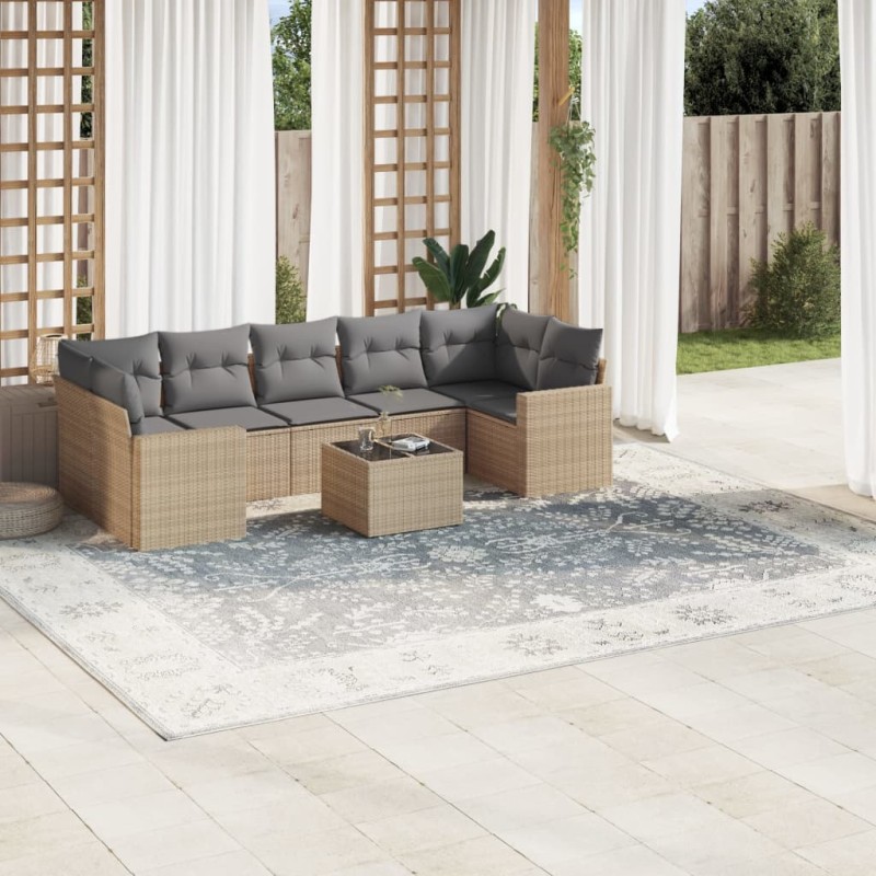 vidaXL Set Divano da Giardino 8 pz con Cuscini Beige in Polyrattan