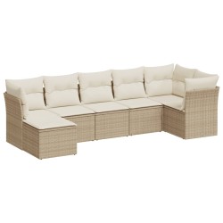 vidaXL Set Divani da Giardino 7 pz con Cuscini Beige in Polyrattan