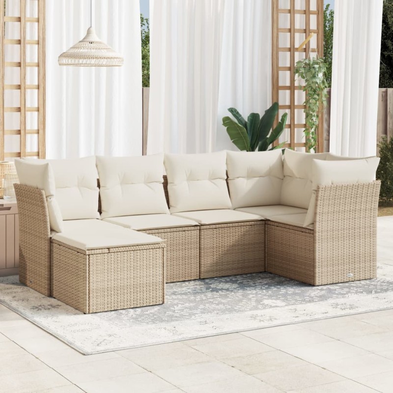 vidaXL Set Divano da Giardino 6 pz con Cuscini Beige in Polyrattan