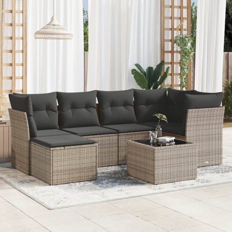 vidaXL Set Divani da Giardino 7 pz con Cuscini Grigio in Polyrattan