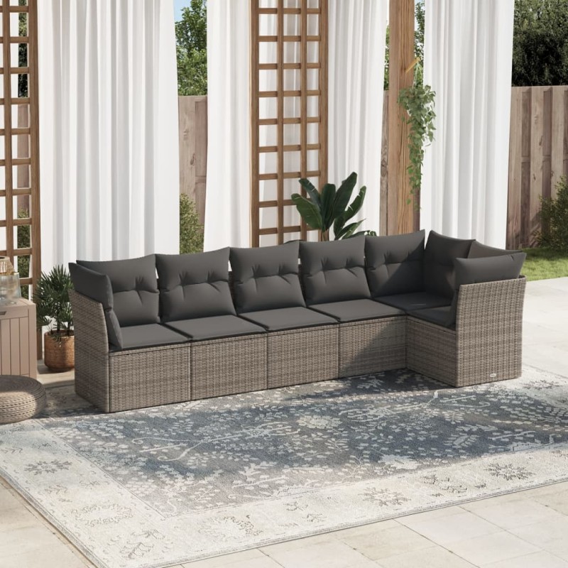 vidaXL Set Divano da Giardino 6 pz con Cuscini Grigio in Polyrattan