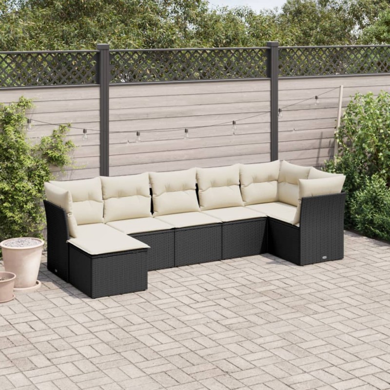 vidaXL Set Divani da Giardino con Cuscini 7pz Nero Polyrattan