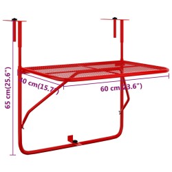 vidaXL Tavolo da Balcone Rosso 60x40 cm in Acciaio