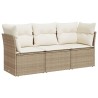 vidaXL Set Divano da Giardino 3 pz con Cuscini Beige in Polyrattan