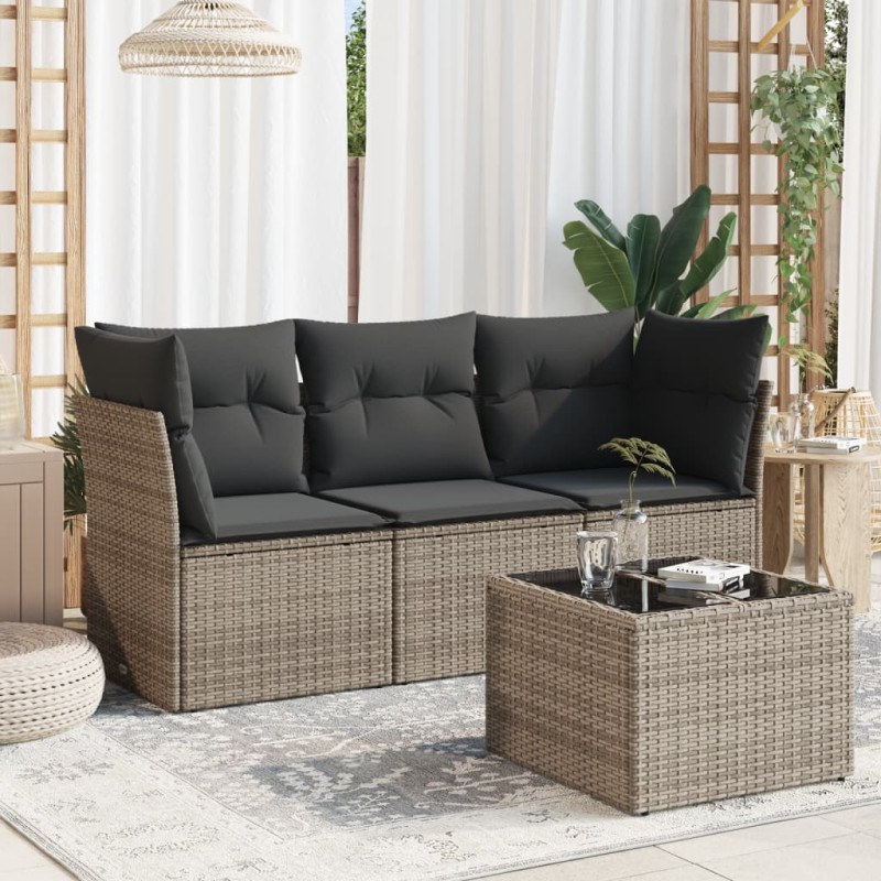 vidaXL Set Divani da Giardino 4 pz con Cuscini in Polyrattan Grigio