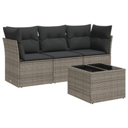 vidaXL Set Divani da Giardino 4 pz con Cuscini in Polyrattan Grigio