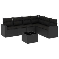 vidaXL Set Divani da Giardino con Cuscini 7pz Nero Polyrattan