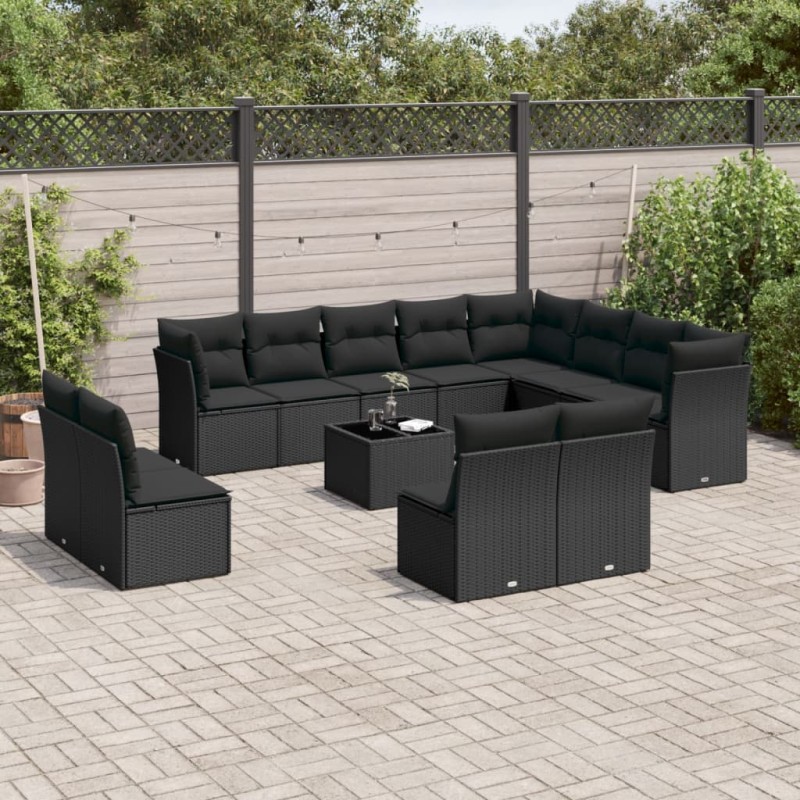 vidaXL Set Divani da Giardino 13pz con Cuscini Nero in Polyrattan