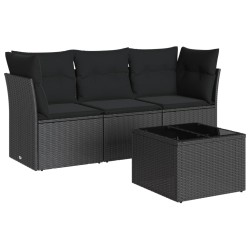 vidaXL Set Divani da Giardino 4 pz con Cuscini Nero in Polyrattan