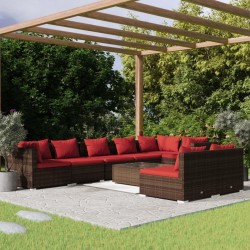 vidaXL Set Divani da Giardino 9 pz con Cuscini in Polyrattan Marrone