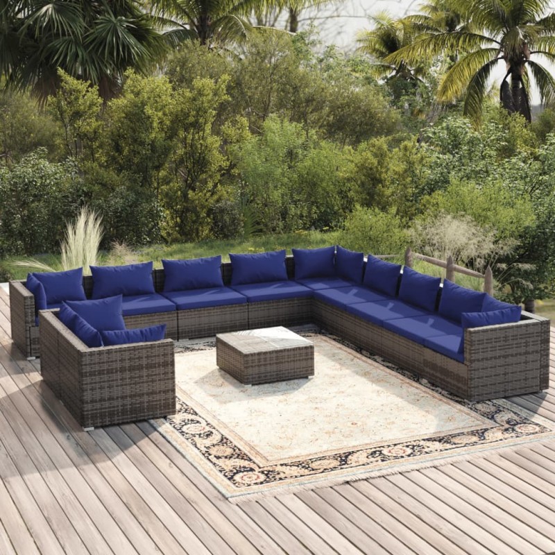 vidaXL Set Divani da Giardino 12 pz con Cuscini in Polyrattan Grigio