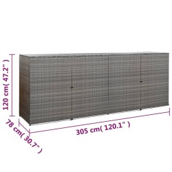 vidaXL Copribidone Quadruplo Spazzatura Antracite 305x78x120 cm Rattan