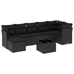 vidaXL Set Divani da Giardino con Cuscini 8 pz Nero in Polyrattan