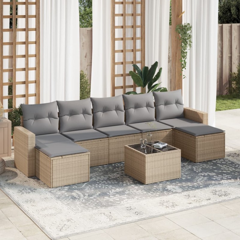 vidaXL Set Divano da Giardino 8 pz con Cuscini Beige in Polyrattan