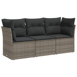 vidaXL Set Divani da Giardino 3 pz con Cuscini Grigio in Polyrattan