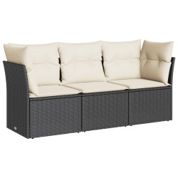 vidaXL Set Divani da Giardino 3 pz con Cuscini in Polyrattan Nero