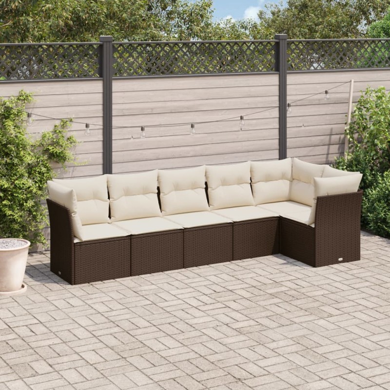 vidaXL Set Divani da Giardino 6 pz con Cuscini Marrone in Polyrattan