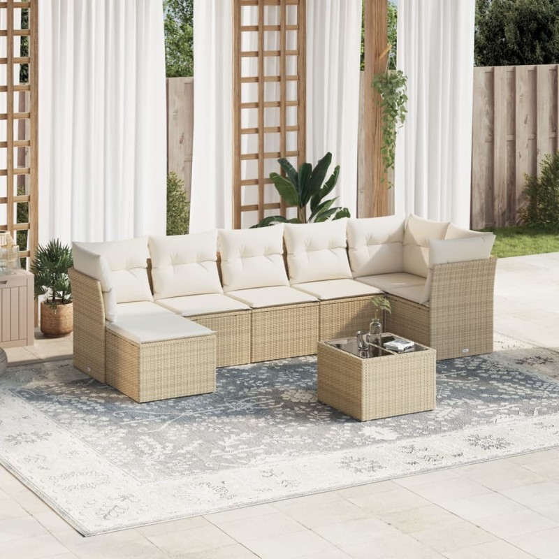 vidaXL Set Divano da Giardino 8 pz con Cuscini Beige in Polyrattan