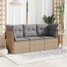 vidaXL Set Divano da Giardino 3 pz con Cuscini Beige in Polyrattan