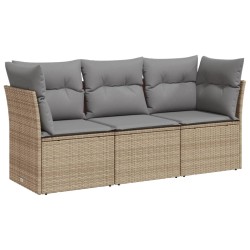 vidaXL Set Divano da Giardino 3 pz con Cuscini Beige in Polyrattan