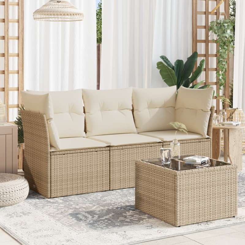 vidaXL Set Divano da Giardino 4 pz con Cuscini Beige in Polyrattan