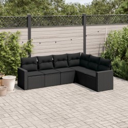 vidaXL Set Divano da Giardino 6 pz con Cuscini Nero in Polyrattan