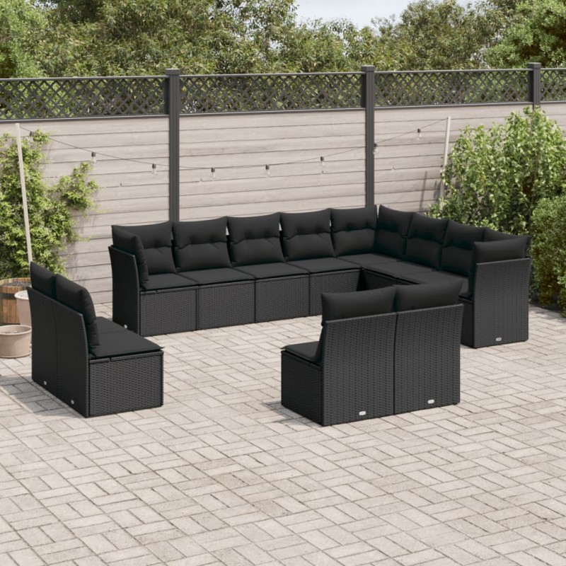 vidaXL Set Divani da Giardino 12 pz con Cuscini Nero in Polyrattan