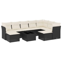 vidaXL Set Divani da Giardino 10pz con Cuscini in Polyrattan Nero