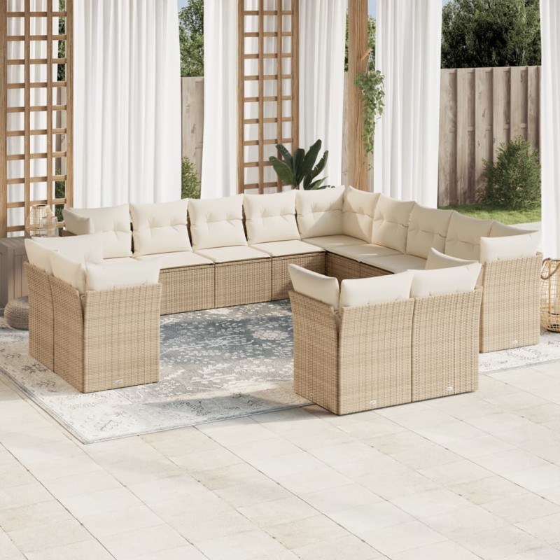 vidaXL Set Divano da Giardino 13 pz con Cuscini Beige in Polyrattan