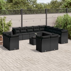 vidaXL Set Divani da Giardino 14pz con Cuscini in Polyrattan Nero