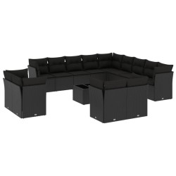 vidaXL Set Divani da Giardino 14pz con Cuscini in Polyrattan Nero