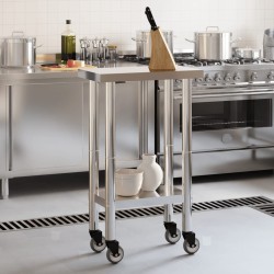 vidaXL Tavolo da Lavoro Cucina con Ruote 55x30x85 cm in Acciaio Inox