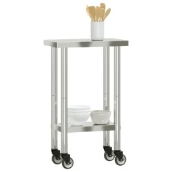 vidaXL Tavolo da Lavoro Cucina con Ruote 55x30x85 cm in Acciaio Inox