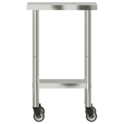 vidaXL Tavolo da Lavoro Cucina con Ruote 55x30x85 cm in Acciaio Inox