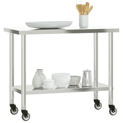 vidaXL Tavolo da Lavoro Cucina con Ruote 110x55x85 cm in Acciaio Inox