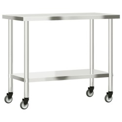 vidaXL Tavolo da Lavoro Cucina con Ruote 110x55x85 cm in Acciaio Inox