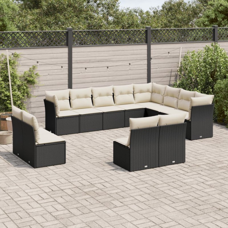 vidaXL Set Divani da Giardino 12 pz con Cuscini Nero in Polyrattan