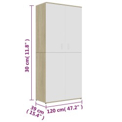 vidaXL Scarpiera Bianca e Rovere Sonoma 80x39x178 cm Legno Multistrato