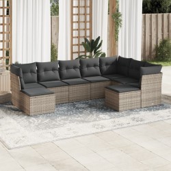 vidaXL Set Divano da Giardino 9 pz con Cuscini Grigio in Polyrattan