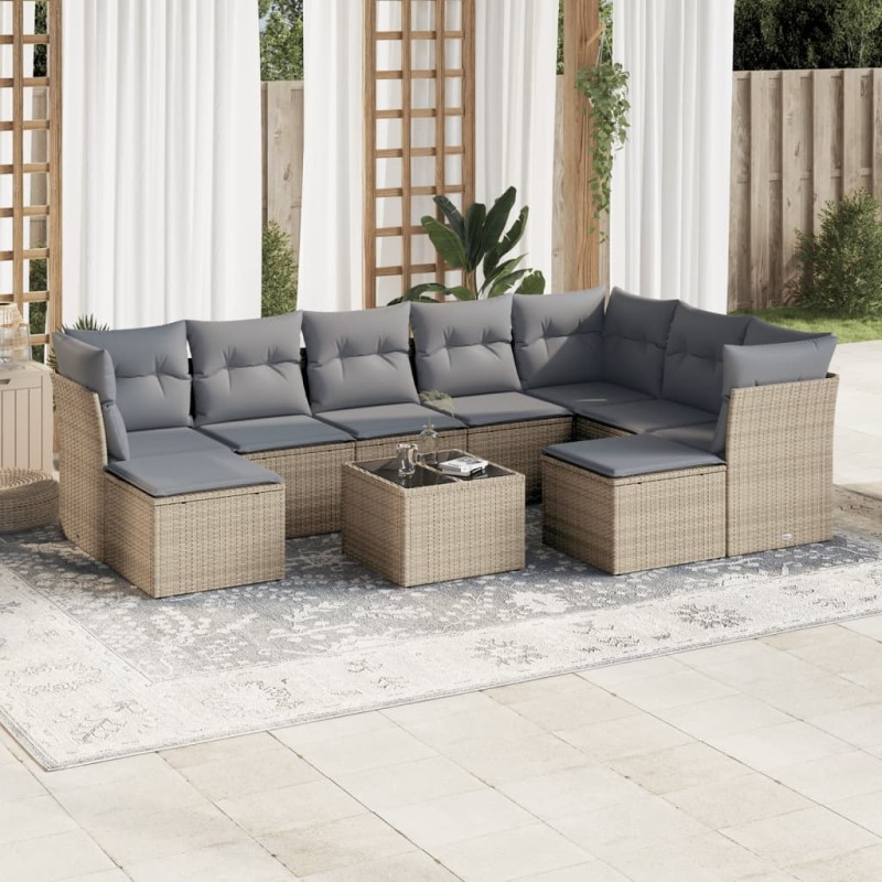 vidaXL Set Divano da Giardino 10 pz con Cuscini Beige in Polyrattan