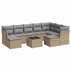 vidaXL Set Divano da Giardino 10 pz con Cuscini Beige in Polyrattan