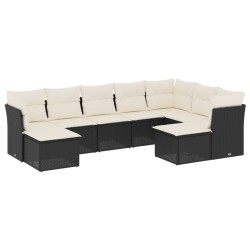 vidaXL Set Divani da Giardino 9 pz con Cuscini Nero in Polyrattan